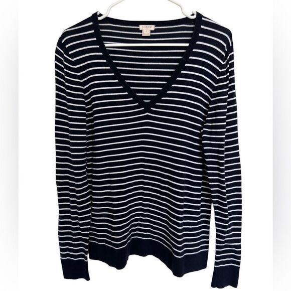 J. Crew Navy striped V neck sweater. size M - Picture 2 of 5